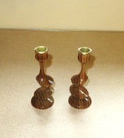 This pair
 of off centre <br>turned candle <br>holders won a highly commended certificate for Howard Overton